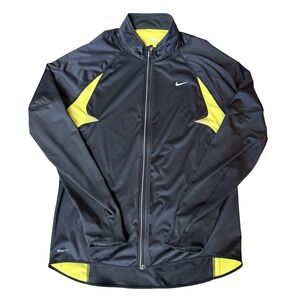 Nike Men's Black & Neon Yellow Full Zip Athletic Sports Jacket Size Large